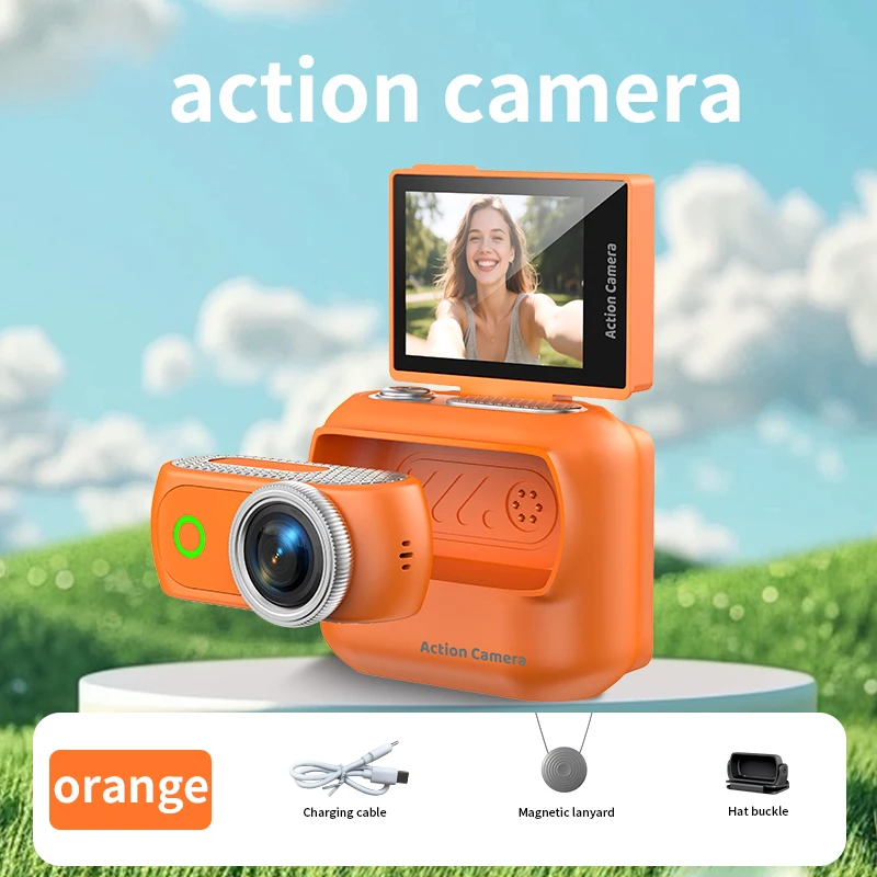 (laranja, Sem Cartão Sd) Câmera De Ação Do Tamanho De Um Polegar, Tela Lcd De 2 Polegadas, Gravador Magnético Portátil Destacável