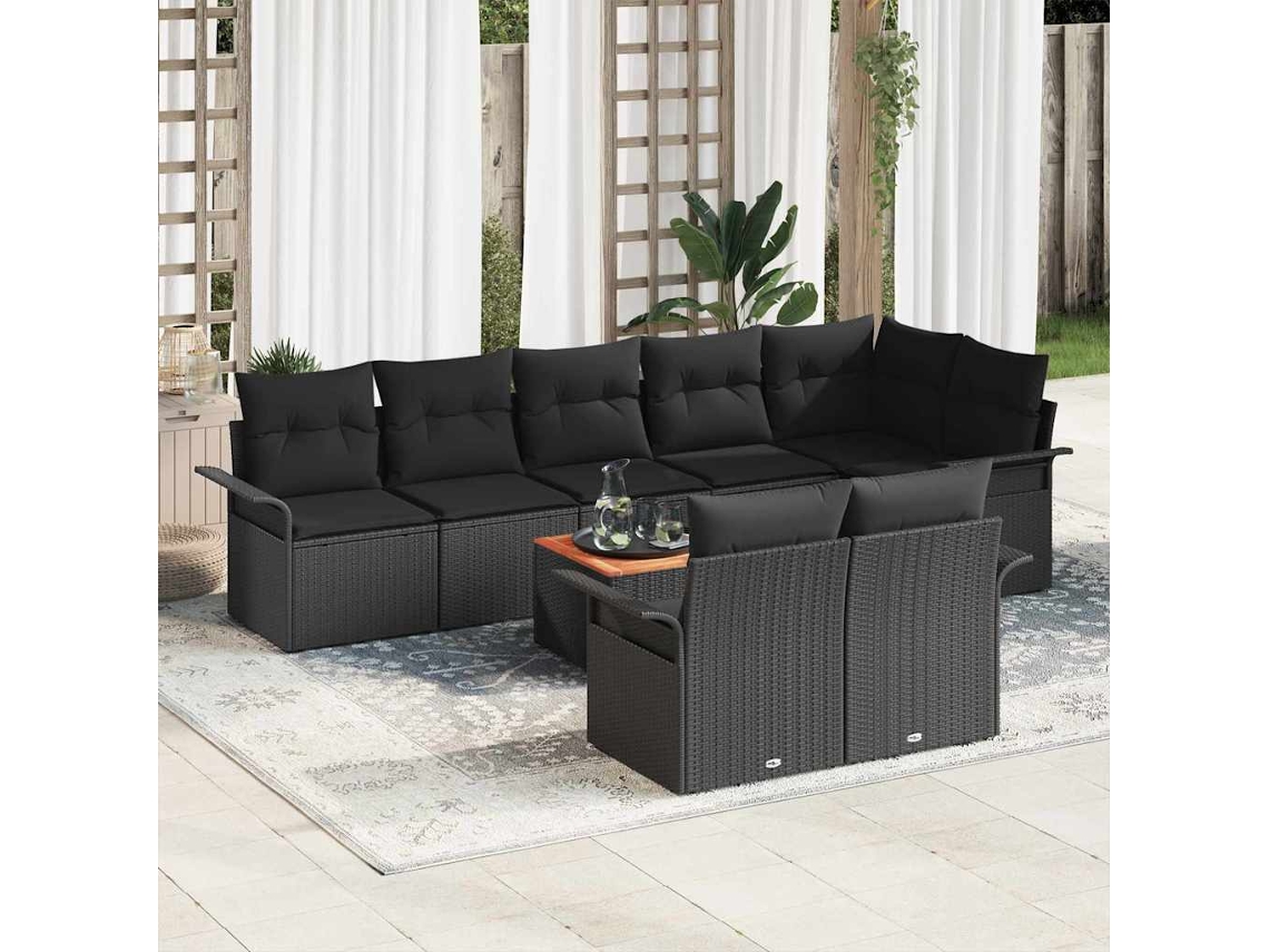 Vidaxl Conjunto De Sofá De Jardim 9 Unid. 8-número De Lugares Preto