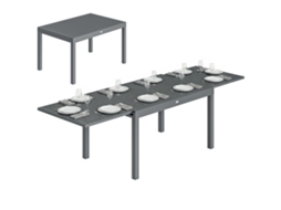 Mesa de jantar extensível, 135/270cm, alumínio, tampo ripado, cinza escuro NOVAVEST