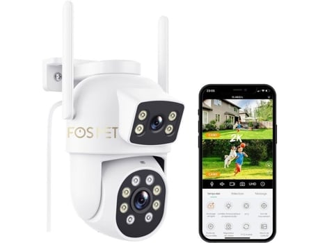 Câmera De Vigilância Wifi Fosmet, 2k Dupla Lente, Visão Noturna Colorida, Áudio Bidirecional, Acompanhamento Inteligente, Resistente À Água Ip66