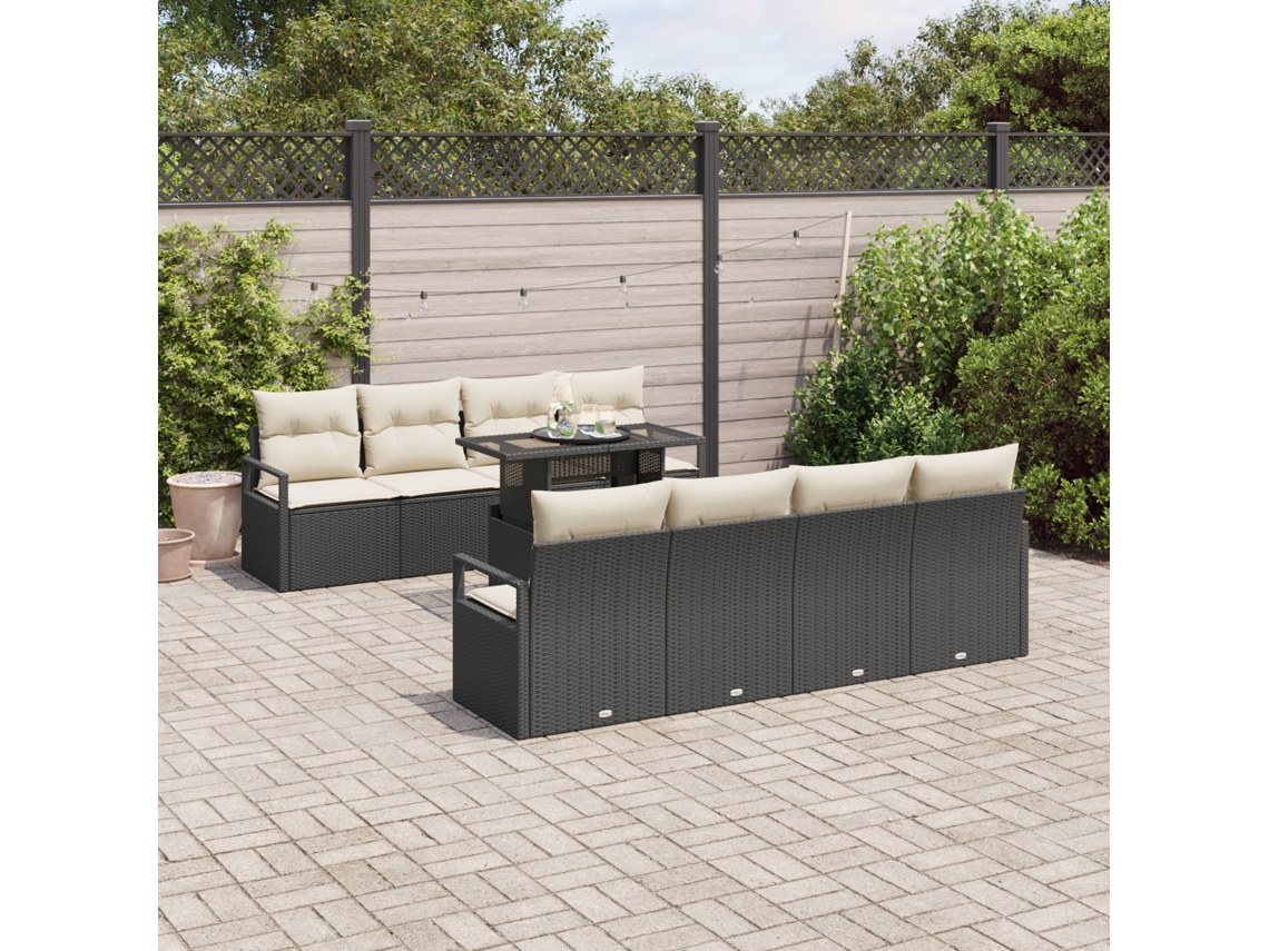 Conjunto 9 Conjunto De Sofás Para Exterior Vidaxl Preto Vime Pe (100 X 55 X 73 Cm)