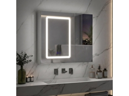 Armário de Casa de Banho ZHONA com Espelho, Led, Toque, 3 Cores, Antiembaciamento, Prateleiras Ajustáveis, Branco