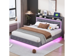 Cama Plataforma Linho Cinza 160x200 Cabeceira Baixa Minimalista