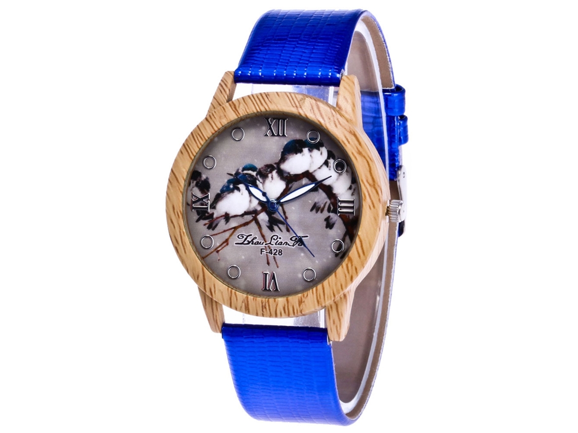 Relógio masculino casual de quartzo com mostrador redondo e pulseira de couro PU azul.