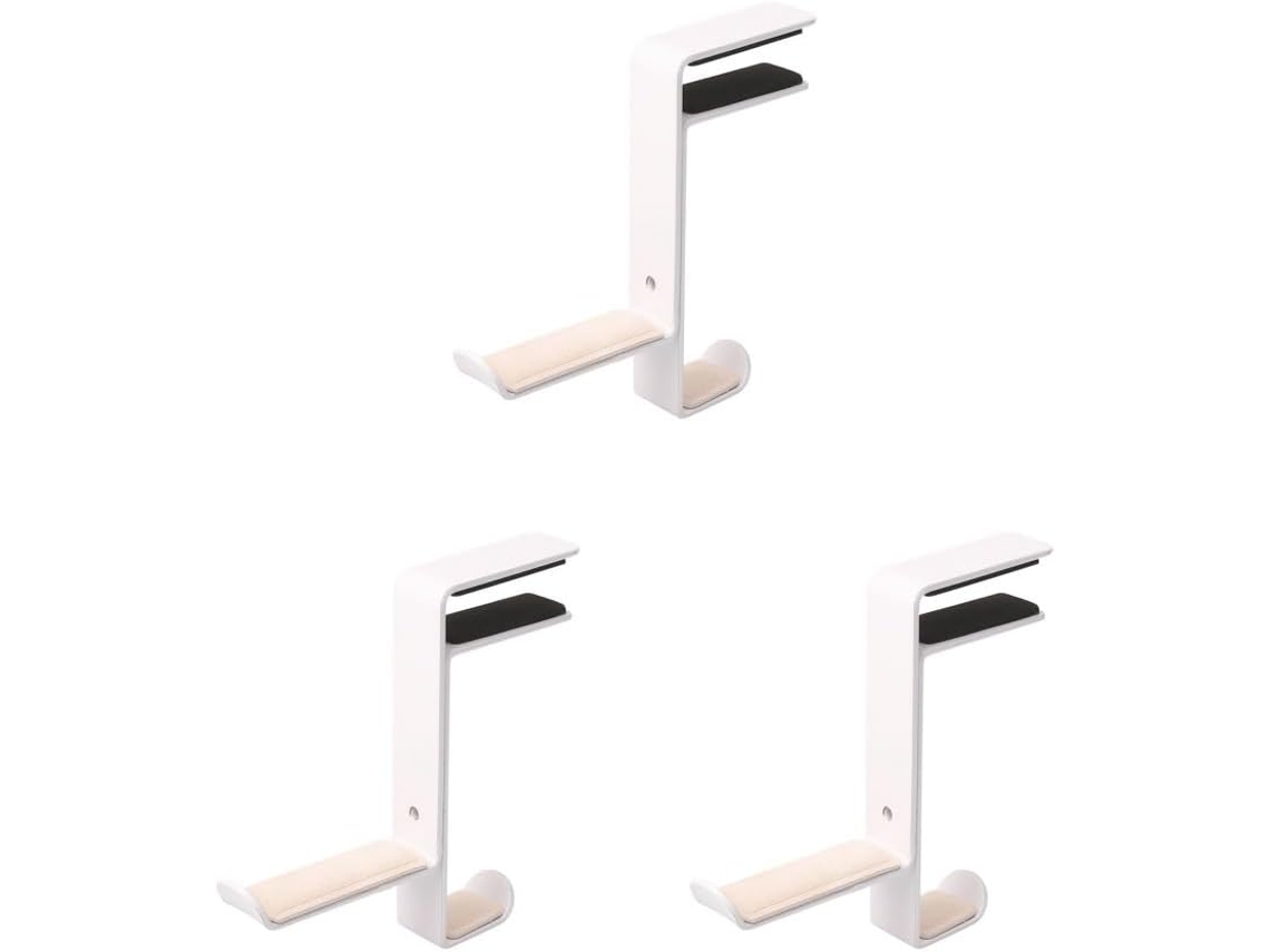 Conjunto De 3 Suportes Para Fones Ouvido Com Gancho Inteligente Uso Embaixo Da Mesa E Extremidade Curva, Branco A