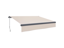 Toldo Retrátil Manual para Jardim, com Manivela e Proteção Uv, Estrutura em Metal e Alumínio, 295x200 Cm, na Cor Creme