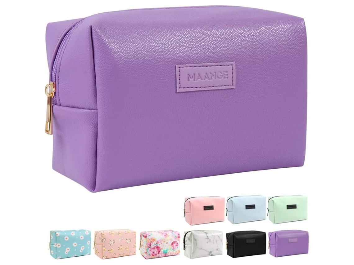 Bolsa De Maquiagem Pequena De Viagem Em Couro Pu Portátil Versátil Com Zíper Para Mulheres (roxa) Morado