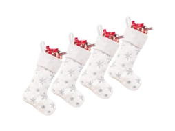 4 Meias de Natal com Strass Prata para Família e Crianças Decor Branco 19 Polegadas