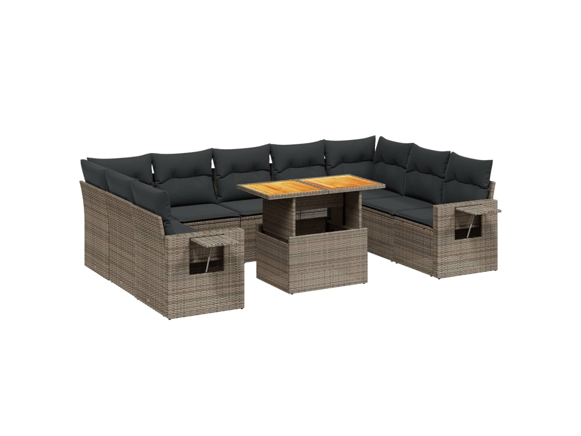 Conjunto de 10 Sofás de Jardim com Almofadões Vime Pe Cinzento MAISON EXCLUSIVE