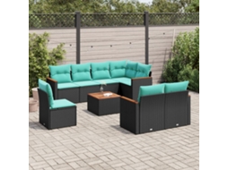 Vidaxl Conjunto De Sofá De Jardim De 9 Peças Com Almofadas Em Rattan Sintético Preto