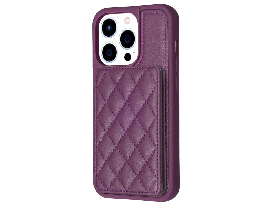 Suporte Casa Quedas Para Iphone 15 Pro Max Pele Sintética Com Porta-cartões Roxo