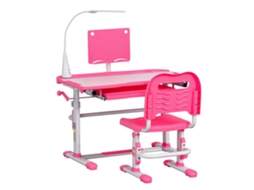 Mesa de escritório infantil 6 a 12 anos com cadeira ajustável, gaveta, luz e superfície inclinável rosa BTFORUS