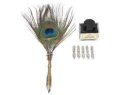 Conjunto Caneta Pluma Pavão Caligrafia 5 Pontas Presente
