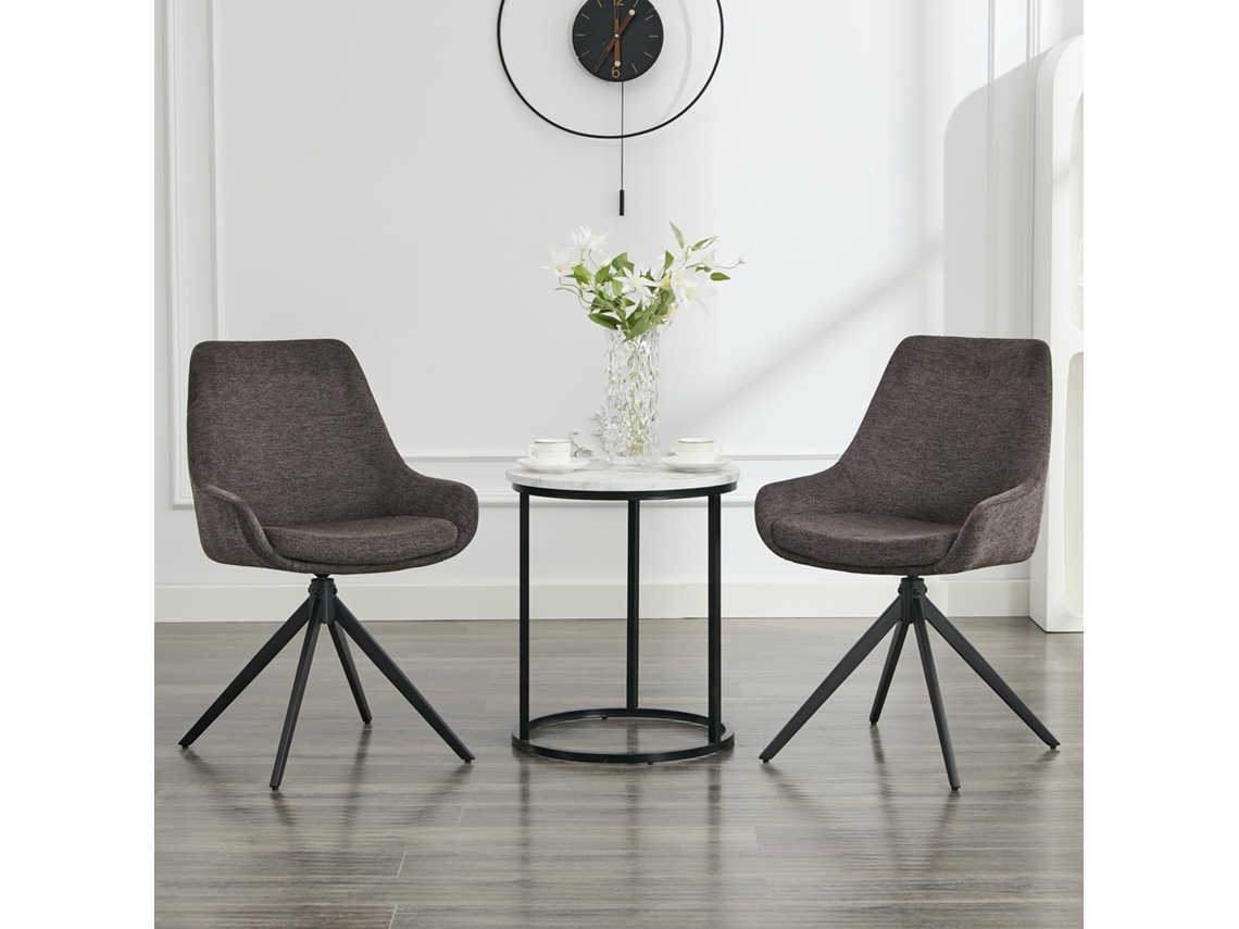 Conjunto de 2 cadeiras giratórias estofadas, estilo moderno, cor castanho escuro, para sala de jantar, estar ou escritório ESSÊNCIACASA