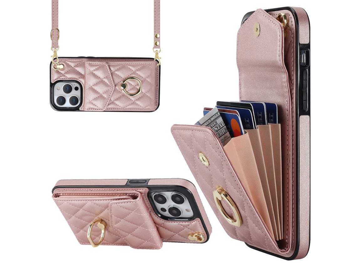 Suporte Casa Bloqueio Rfid Para Iphone 15 Pro Max Pele Sintética Anti-choque Rosa