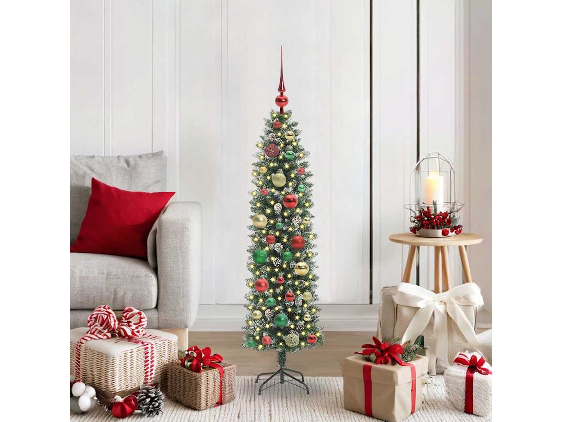 Vidaxl Árvore Slim De Natal Artificial Verde E Branco 120 Cm