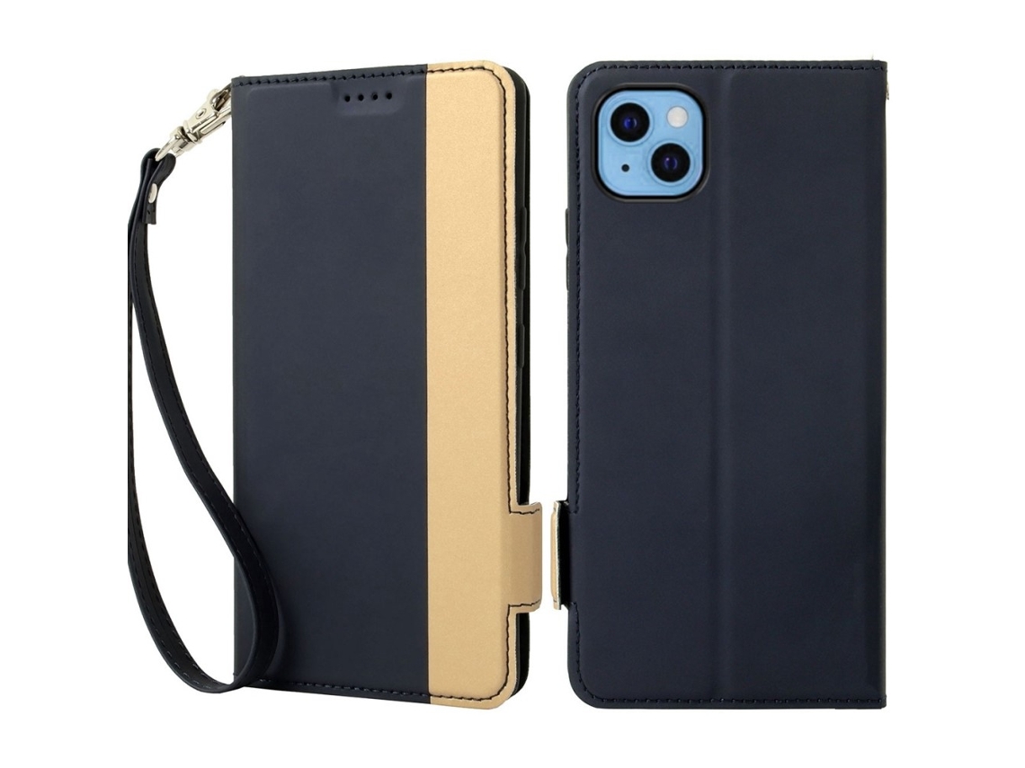 Capa Inch Para Iphone 13 Pele Sintética Anti-choque Magnética Com Porta-cartões Azul
