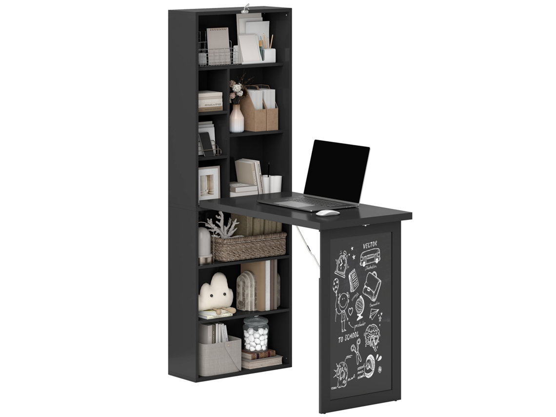 Mesa Dobrável Conversível Cinza Com Quadro-negro, Multifuncional Para Computador E Escritório, Com Prateleira Lateral