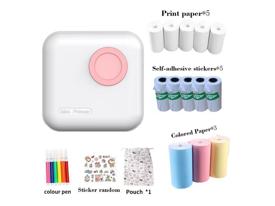 Impressora Térmica Bluetooth com 13 Rolos de Papel Rosa BRILVIBERA