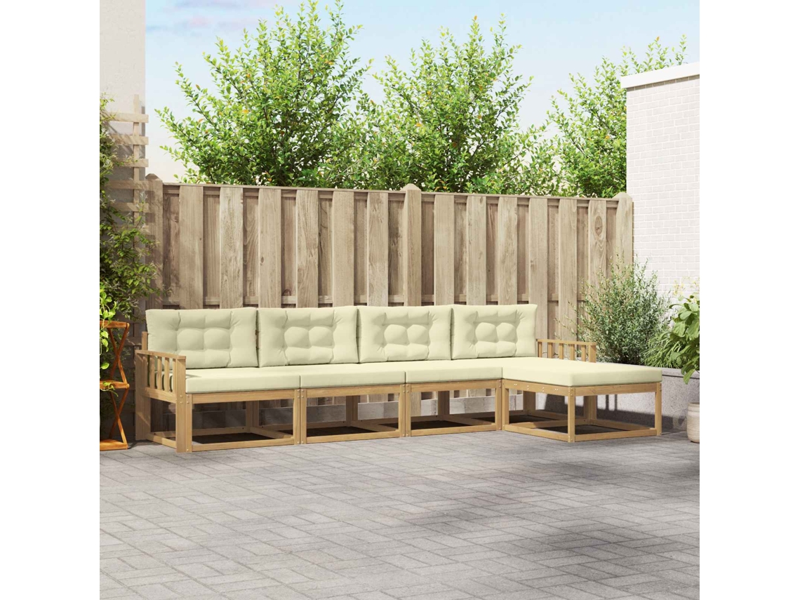 Vidaxl Conjunto De Sofás Para Exterior 4 Pcs Branco E Creme Poliéster