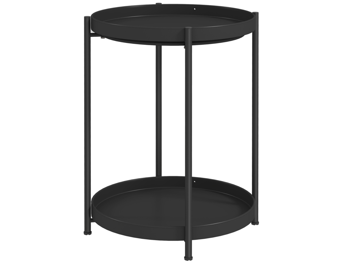 Mesa Lateral 2 Prateleiras Circular Aço Preta 44x44x56 Sala