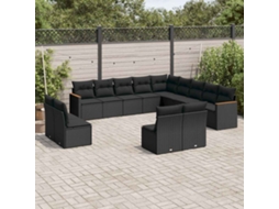 Vidaxl 13 Pcs Conjunto De Sofás De Jardim Com Almofadões Vime Pe Preto