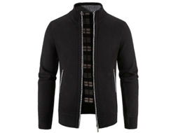 Cardigan De Poliéster Com Gola Alta, Manga Longa, Modelo Solto E Acolchoado - Tamanhos M A 4xl Preto