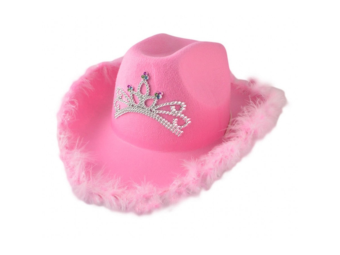 Chapéu De Vaqueiro Rosa De Feltro Com Cordão Ajustável Para Festas Cosplay Feminino