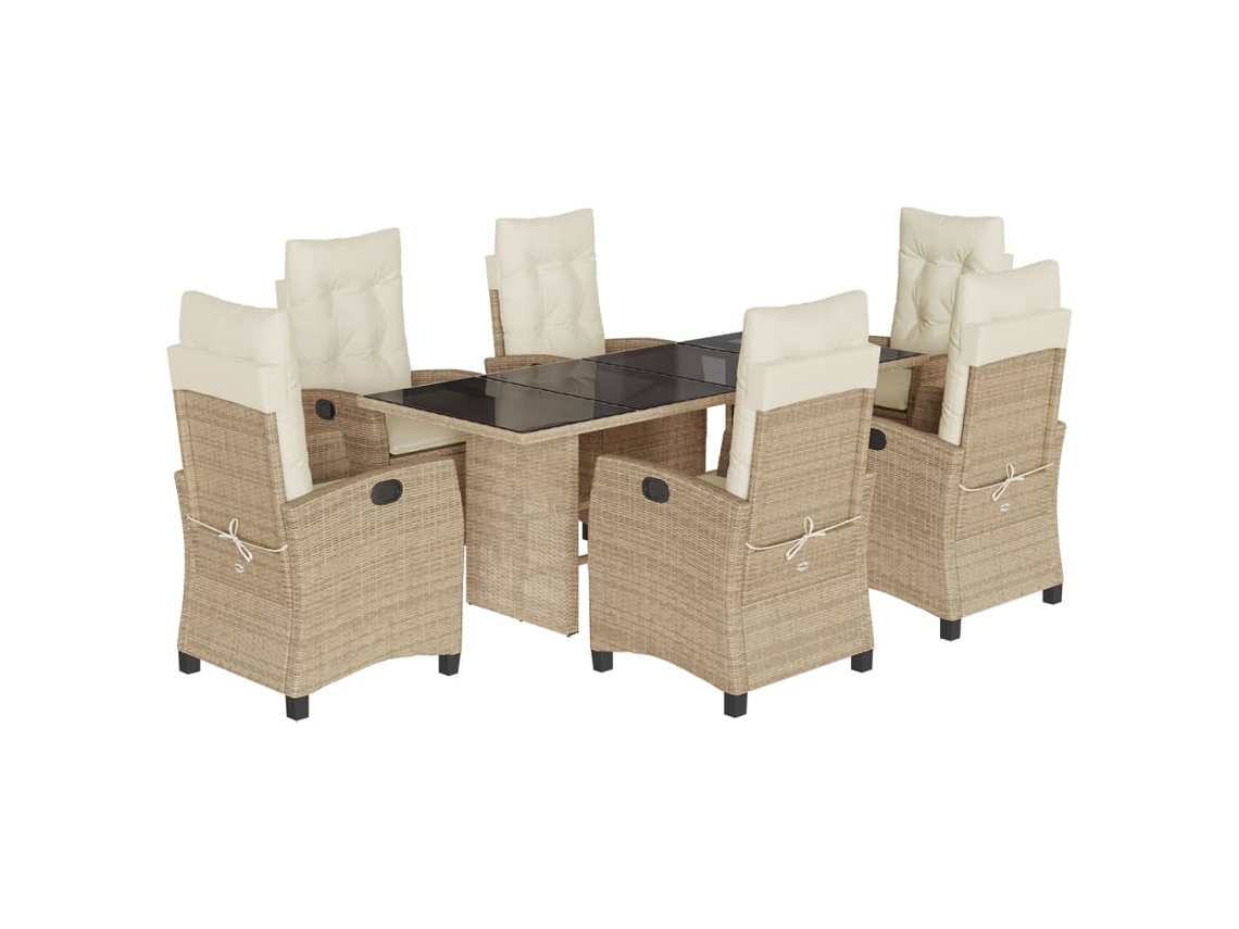 Conjunto de 7 Jantar para Jardim com Almofadões Vime Pe Bege MAISON EXCLUSIVE
