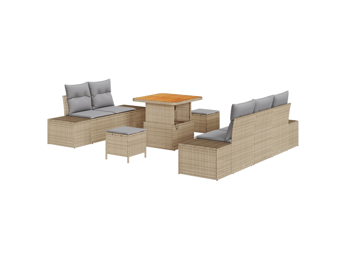 Conjunto 8 Conjunto De Sofá De Jardim Vidaxl Bege Vime Pe (80 X 80 X 71 Cm)