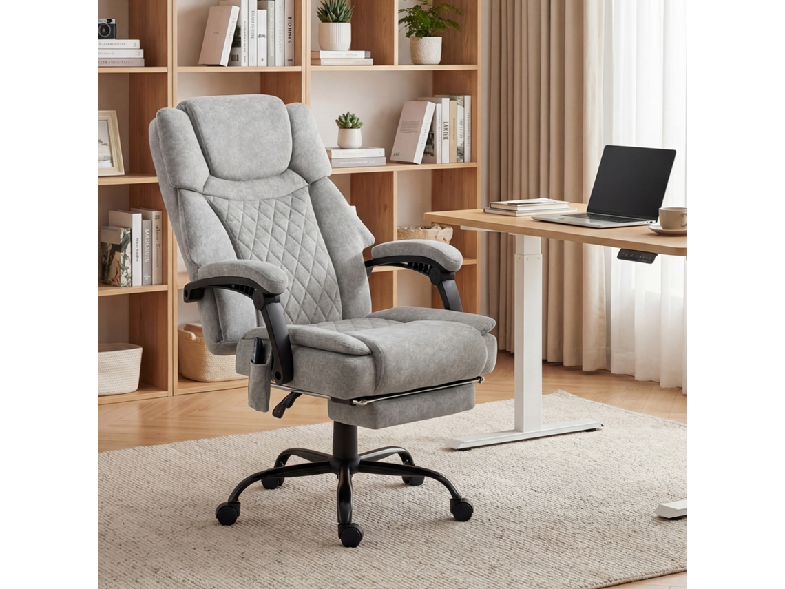 High-back Massage Office Chair With Vibration, Heat Function, Adjustable Backrest, Footrest, Remote Control, Gray