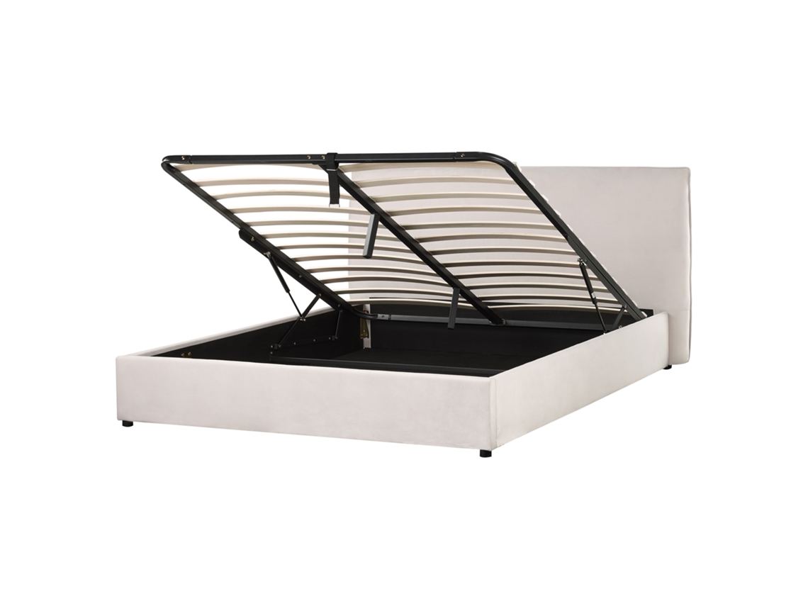 Sommier Com Arrumação BELIANI Lavaur de Veludo Branco Creme 183x220x100