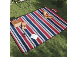 Vidaxl Manta Piquenique Dobrável 200x150cm Veludo Riscas Vermelho/azul