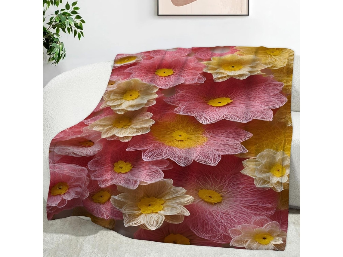 Manta Floral de Crisântemo 150x200 Cm Multifuncional Macia e Aconchegante em Flanela Ideal para Escritório Coc