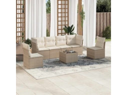 Vidaxl 7 Pcs Conjunto De Sofás P/ Jardim Com Almofadões Vime Pe Bege