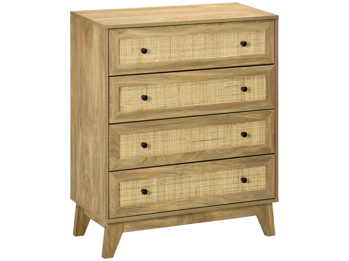 Cómoda Melamina de Madeira, Mdf e Vime Cor Cor de Madeira Natural 80x35x95 cm Homcom