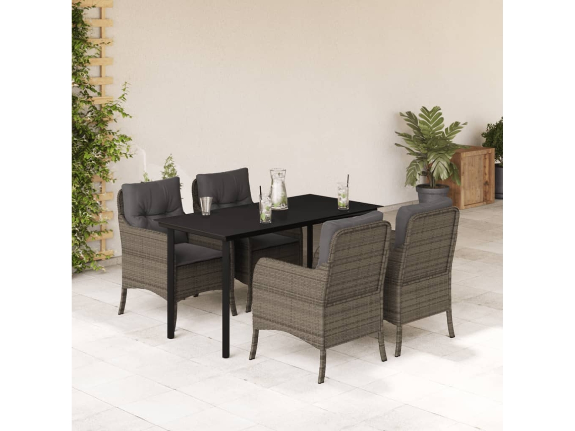 Vidaxl 5 Pcs Conjunto De Jantar P/ Jardim C/ Almofadões Vime Pe Cinza