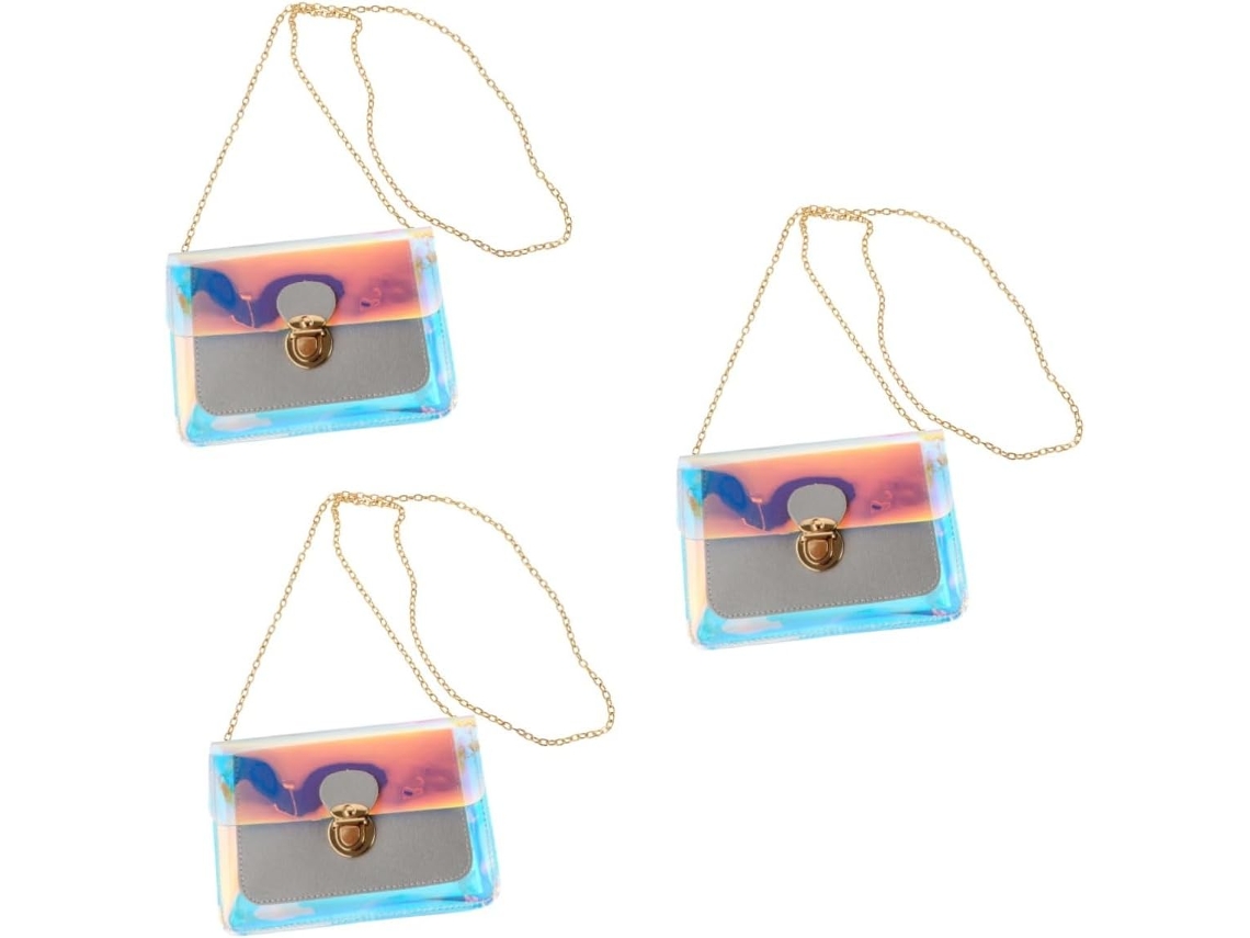 Conjunto De 3 Bolsas Femininas Em Pvc Com Glitter, Fecho De Fivela, Estilo Moderno E Versátil.