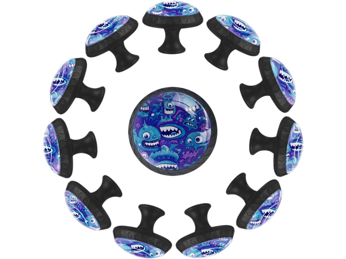 Puxadores E Botões Redondos Para Gavetas Armários, Conjunto De 12 Peças, Com Desenho Abstrato De Dinossauro Azul, Ideais