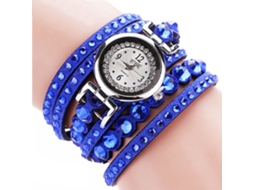 Relógio de Pulso Feminino com Strass Pulseira de Múltiplas Camadas Movimento de Quartzo Azul