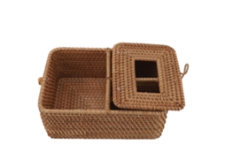 Caixa de Papel Higiênico de Rattan Quadrada S/MARCA Artesanal com 2 Compartimentos para Armazenamento e Decoração