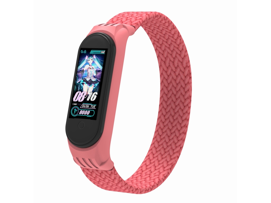 Bracelete de Smartwatch para Xiaomi Mi Band 5 / 4 / 3 / Huami fio trançado de volta única + TPU, Tam: L (rosa)