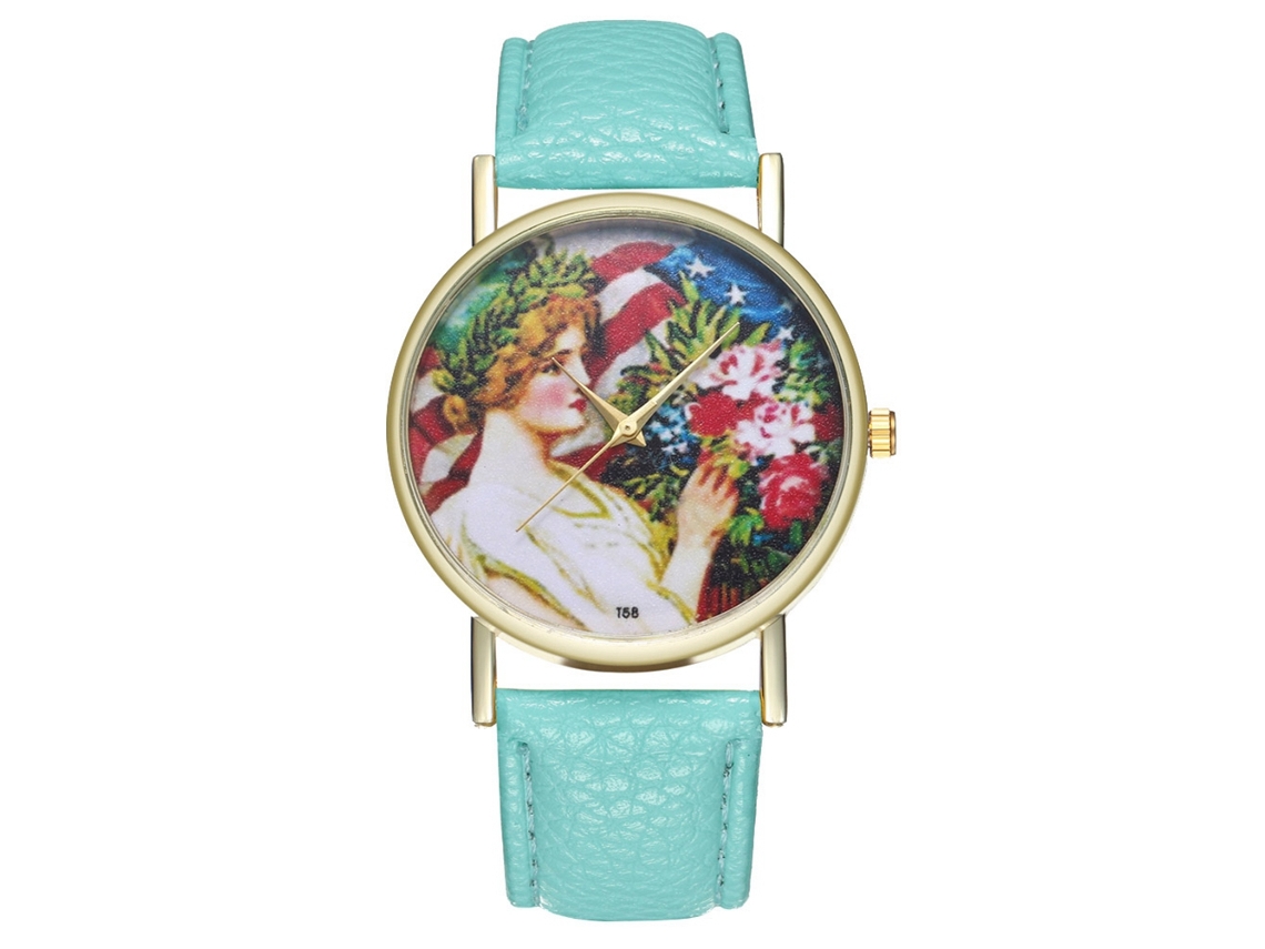 Relógio de quartzo unissex com pulseira de couro PU, design casual e moderno (verde menta)
