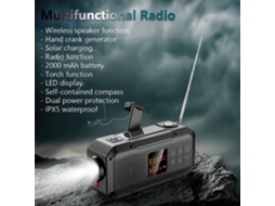 Rádio de Manivela Vermelho com Células Solares e Bateria Externa de 2000mah AQUAFORGE