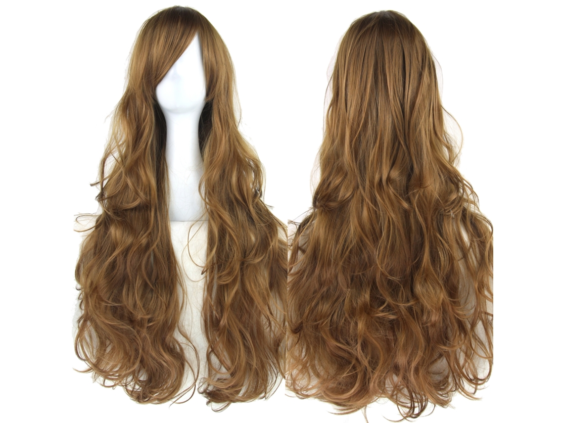 Peruca De Cabelo Encaracolada Cosplay 80cm Com Franja - Castanho - Eifson