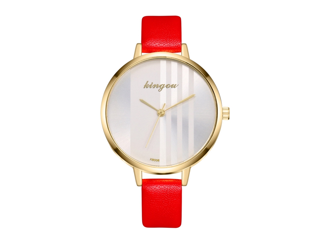 Relógio de Pulso Feminino Simples Elegante de Quartzo com Pulseira de Couro Pu Vermelho