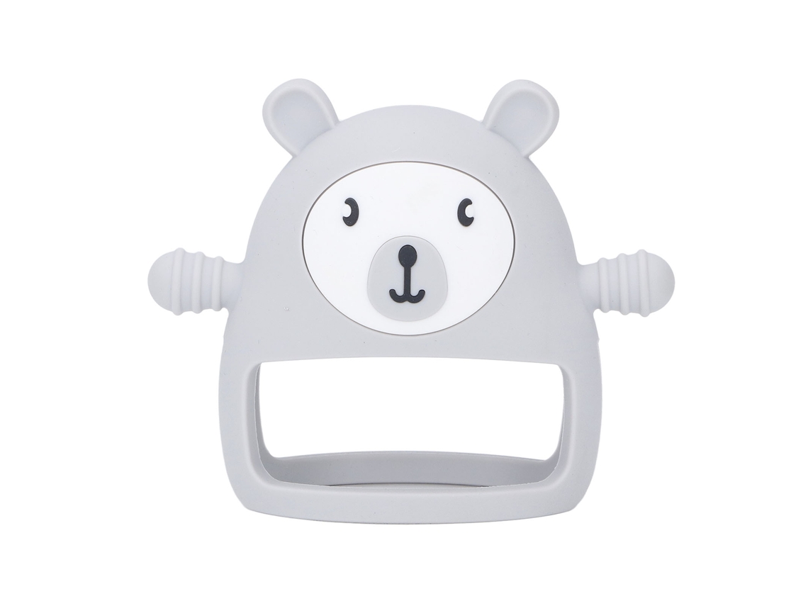 Primerox mordedor de Silicone para Bebê com Alça Animal Fofo Lavável Alivia Inchaço Gengiva Cinza