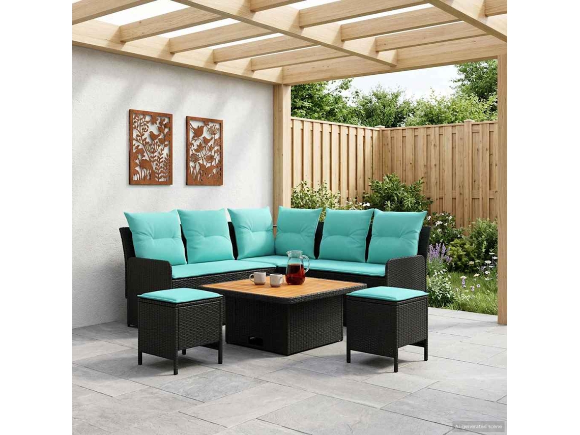 Vidaxl Conjuntos De Móveis 6 Pcs Preto E Turquesa Rattan De Pe