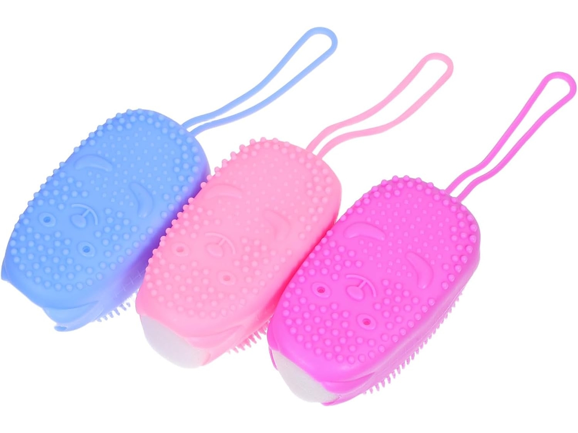 Conjunto De 3 Escovas Banho Silicone Dupla Face, Esponja Corporal Esfoliante Suave, Leve E Compacta Para Limpeza
