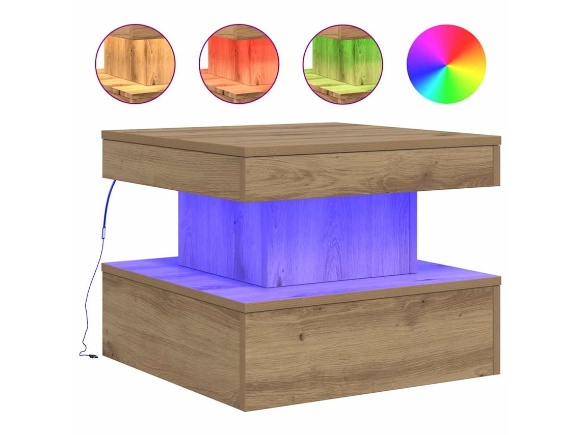 Mesa de Centro com Luzes Led Carvalho Artisiano MAISON EXCLUSIVE (50x50x40 cm)